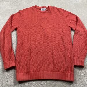 Southern Tide Sweater Mens L Orange Waffle Knit Cotton Crewneck Pullover Preppy